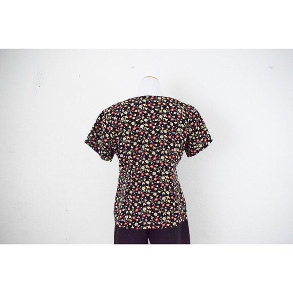 Vintage 80s‎ Handmade Polyester Dark  Floral Blouse - Picture 3 of 10